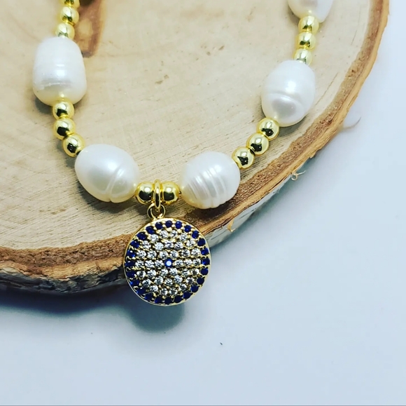 Freshwater Pearl, Zirconia Stainless steel charm necklace - Picture 3 of 4